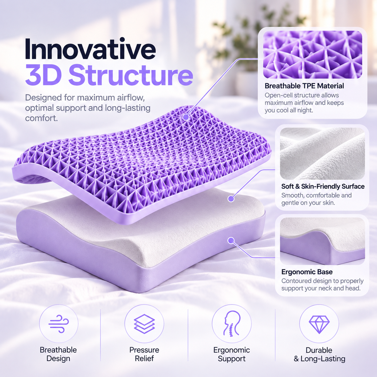 Tinkare AirFlow Pillow | Breathable Neck Support